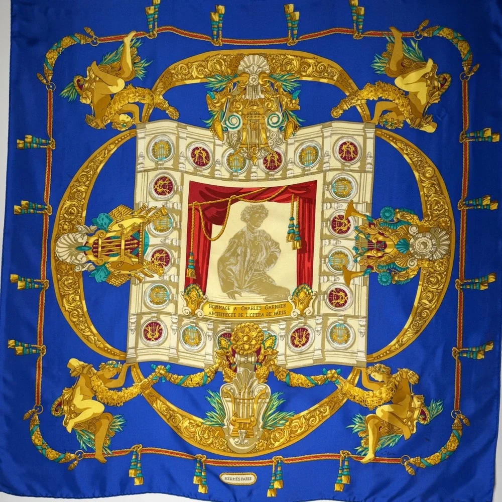 Hermes Paris Hommage a Charles Garnier Silk Scarf Blue Gold Bergdorf Goodman